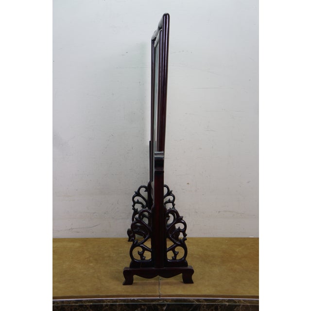 Chinese Silk Embroidered Peony Reticulated Rosewood Fire Screen Panel 31" For Sale - Image 6 of 18