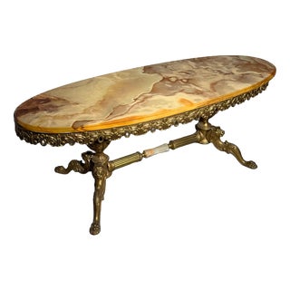 Vintage Onyx and Copper Coffee Table For Sale
