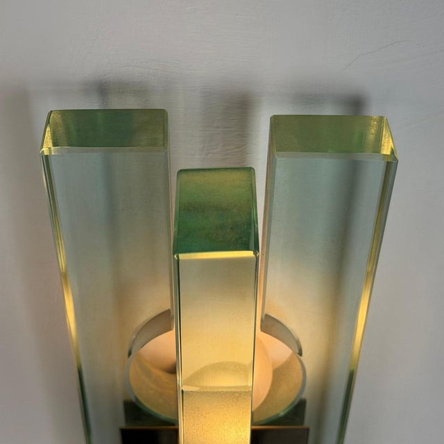 Triple Glass Wall Sconces in Thick Structural Glass from Gallotti & Radice, 1970s, Set of 3 For Sale - Image 15 of 18