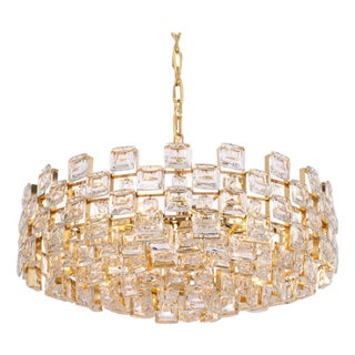 Large Gilt Brass Crystal Chandelier by Sciolari for Palwa, Germany, 1970s For Sale