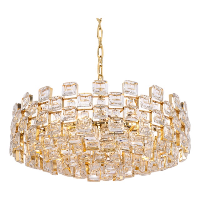 Large Gilt Brass Crystal Chandelier by Sciolari for Palwa, Germany, 1970s For Sale