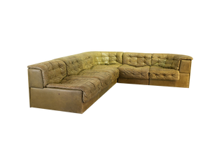 Olive Green Patched Leather DS11 Modular Sofa from de Sede, Switzerland, 1970s, Set of 6