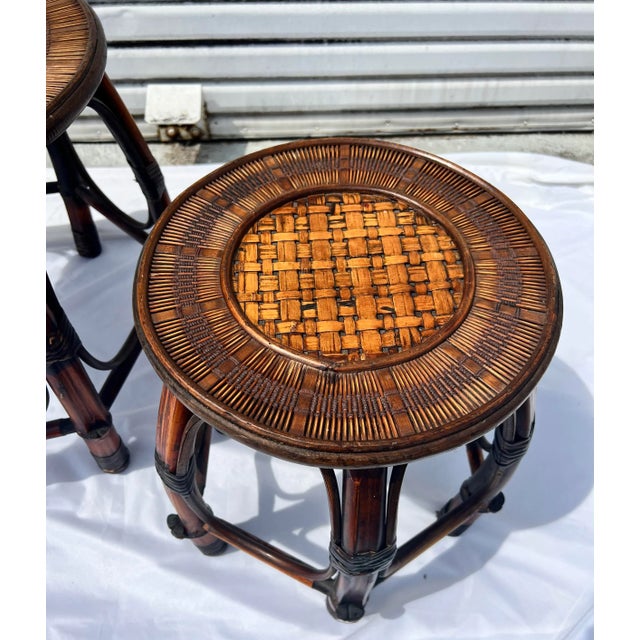 Vintage Interlude Home Burnt Bamboo and Rattan Nesting Tables by Turtle and Crane - A Pair For Sale In Mobile - Image 6 of 10