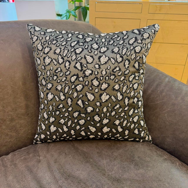 Textile Woven Monochrome Leopard Motif Cushion Cover For Sale - Image 7 of 14