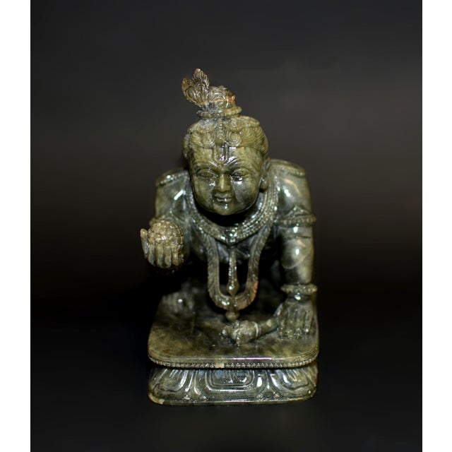 Baby Krishna Statue Finely Carved Gemstone Serpentine Indian God For Sale - Image 4 of 18