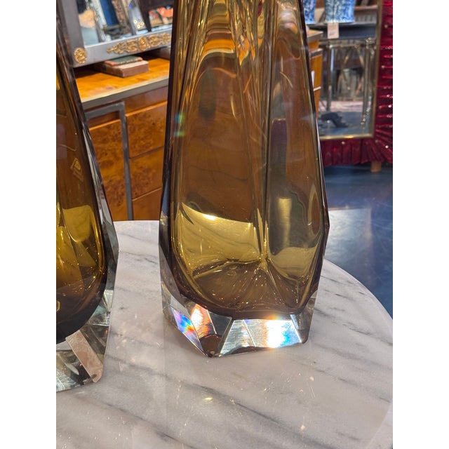 Modern Murano Amber Glass Lamps - a Pair For Sale - Image 3 of 7