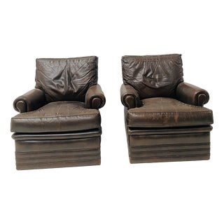 Vintage Brown Leather Chairs, 1970s, Set of 2 For Sale
