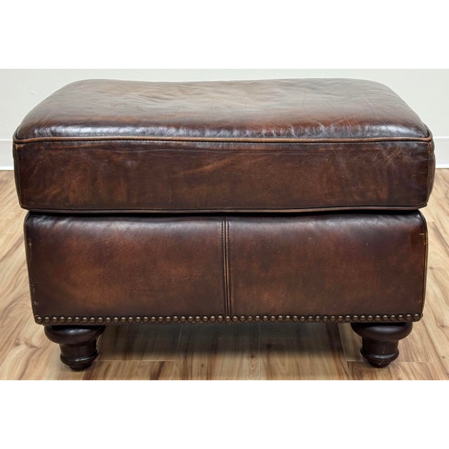 Vintage Bernhardt Tufted Leather Writers Chair With Ottoman For Sale - Image 16 of 18