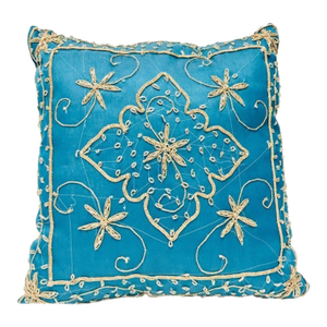 Throw Decorative Turquoise Moorish Pillow Embellished With Sequins and Beads
