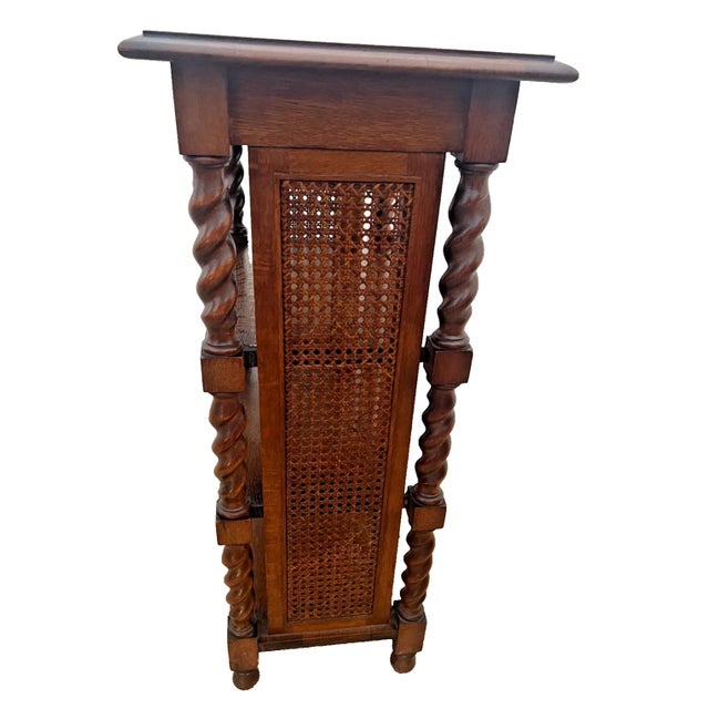 Antique Bookcase French Jacobean Revival Oak 4-Tier Etagere Barley Twist, Cane For Sale In Palm Springs - Image 6 of 13