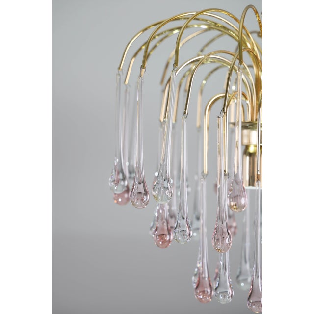 1980s Lady Grace, Chandelier With Pink and Transparent Pendants, Murano Glass For Sale - Image 6 of 15