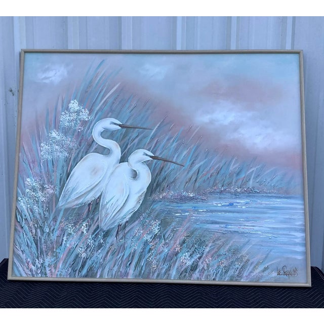 1980s Vintage Lee Reynolds Large Crane Painting For Sale - Image 5 of 8
