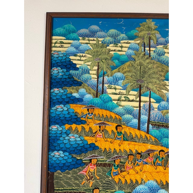 1970s 1970’s Vintage Penestanan Kelod Bali Folk Art - Rice Harvest Scene Oil on Canvas Painting For Sale - Image 5 of 10