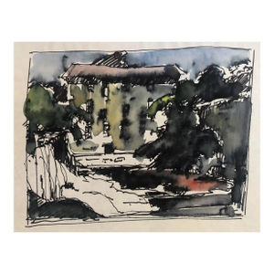 1950s Norman Kent Mill and River Watercolor