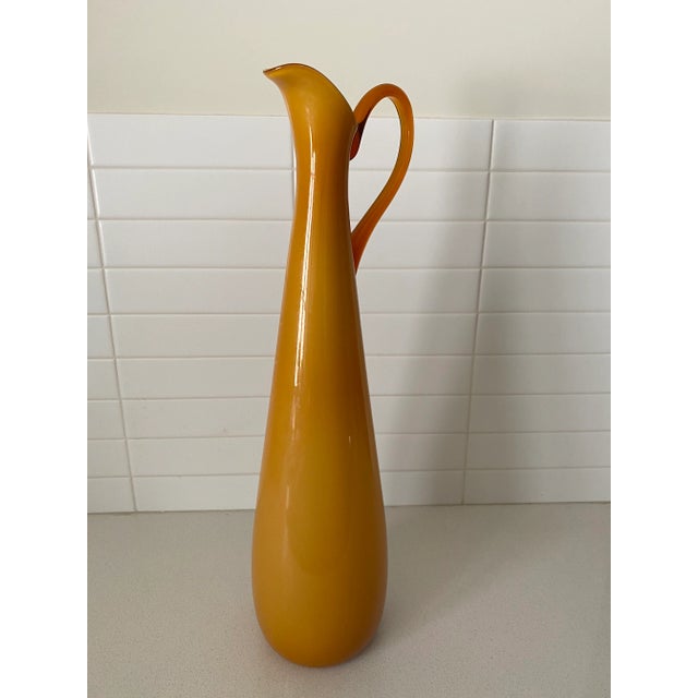 Mid-Century Modern Large Empoli Mid-Century Italian Cased Glass Amber Pitcher For Sale - Image 3 of 11