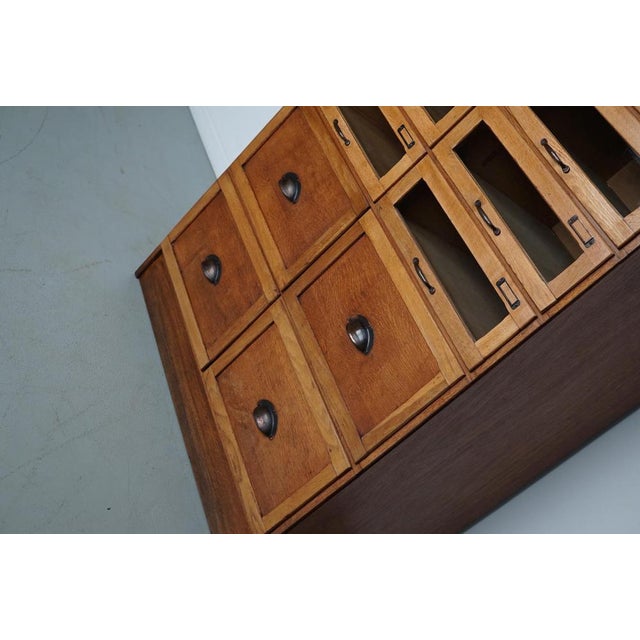 Brown English Haberdashery Shop Cabinet with Glass Fronted Drawers, 1930s For Sale - Image 8 of 16