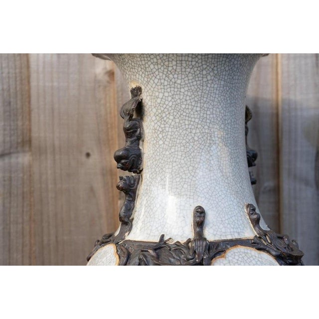 Large Antique Chinese Qing Dynasty Crackle Glaze Porcelain Vase, 1800s For Sale - Image 11 of 18