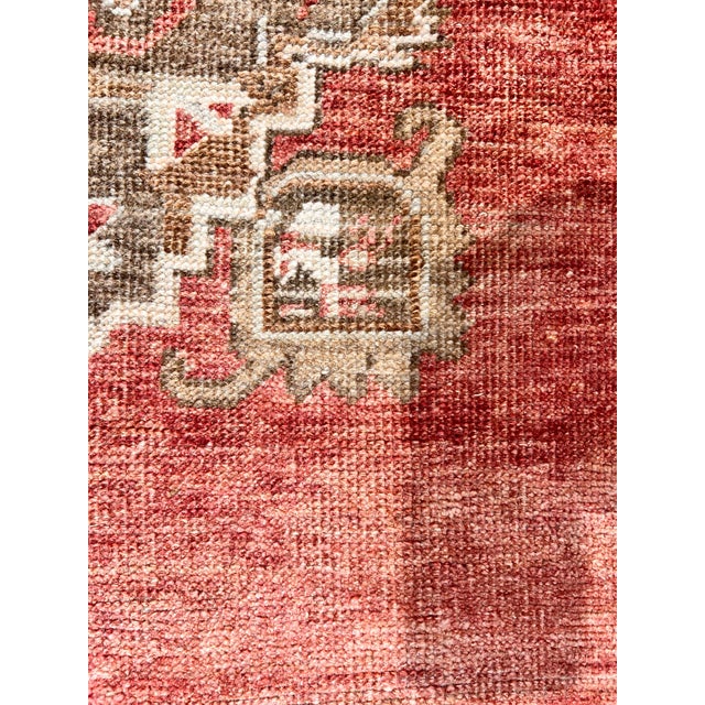 Vintage Circa 1940 Light Brick Turkish Oushak Hand Knotted Wool Runner, 4ft 11in X 12ft 7in For Sale - Image 9 of 11