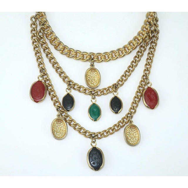 Vintage Scarab Bib Chain Link Egyptian Style Necklace, c.1980 For Sale - Image 9 of 11