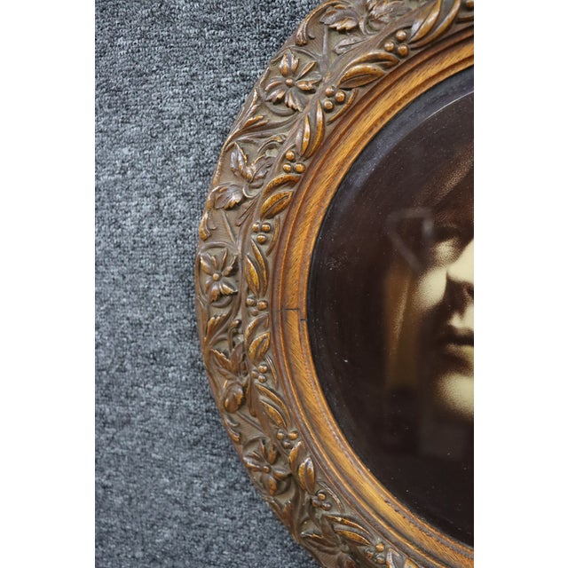Late 19th Century Antique Victorian Lithograph Portrait in Carved Quarter-Sawn Oak Frame For Sale - Image 5 of 9