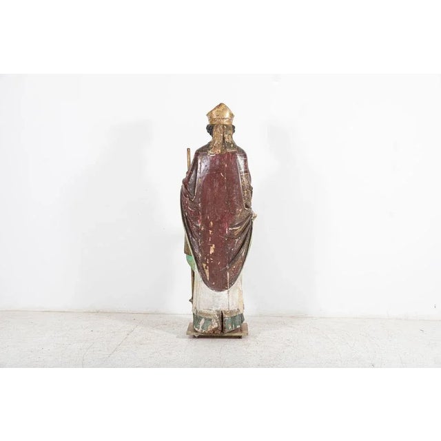 18th Century Italian Polychrome Carved Oak Bishop Statue For Sale - Image 12 of 18