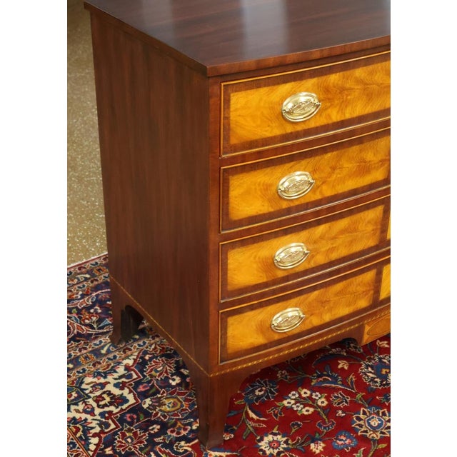 Henkel Harris 1990s Henkel Harris Mahogany & Flame Birch Inlaid Rogers Bowfront Dresser Chest For Sale - Image 4 of 17