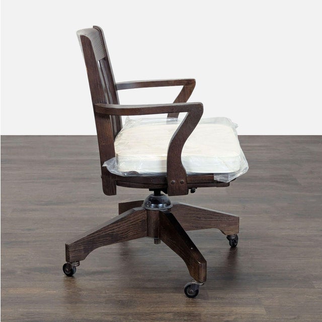 Pottery Barn Pottery Barn Americana Series Wooden Office Chair With Cushion and Wheels For Sale - Image 4 of 9