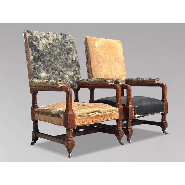 Antique Victorian Gothic Armchairs in Oak, 1860, Set of 2 For Sale - Image 13 of 13