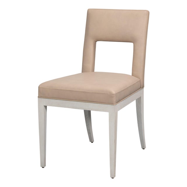Keyhole Back Leather Dining Chairs, Set of 2 For Sale