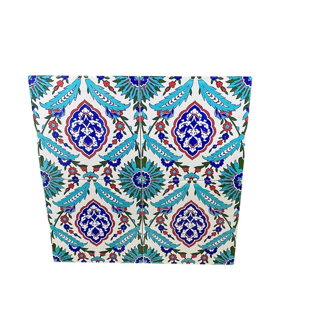Turkish Turkish Iznik Red & Blue Floral Pattern Ceramic Tiles 8" For Sale - Image 3 of 5