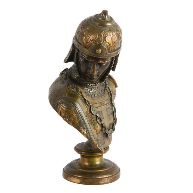 Add a commanding sense of history and artistry to your collection with this French Bronze Medieval Crusader Bust After...