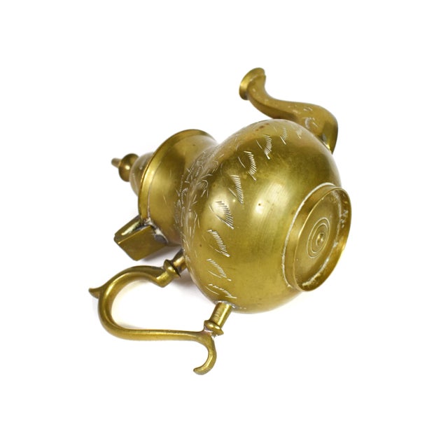 Metal Vintage Handmade Floral Engraving Design Brass Teapot For Sale - Image 7 of 8