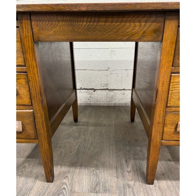 Vintage Arts & Crafts Mission Oak Pedestal Teacher Desk Office Desk Library Desk For Sale - Image 13 of 14