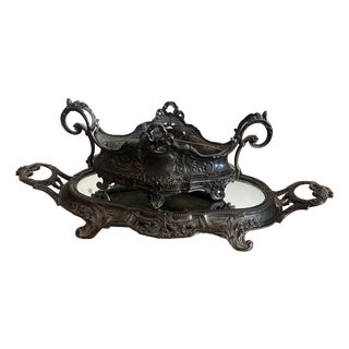 Antique French Rococo Jardinière with Mirrored Tray, 1900s For Sale
