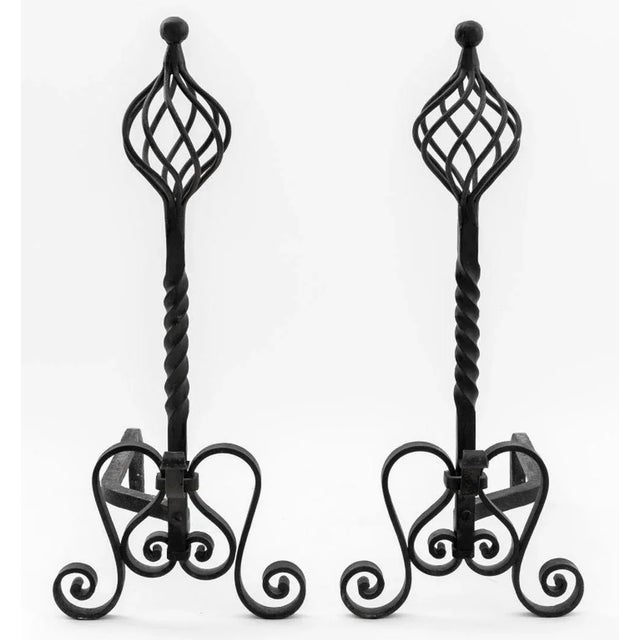 Gothic Gothic Revival Wrought Iron Andirons, Pair For Sale - Image 3 of 5