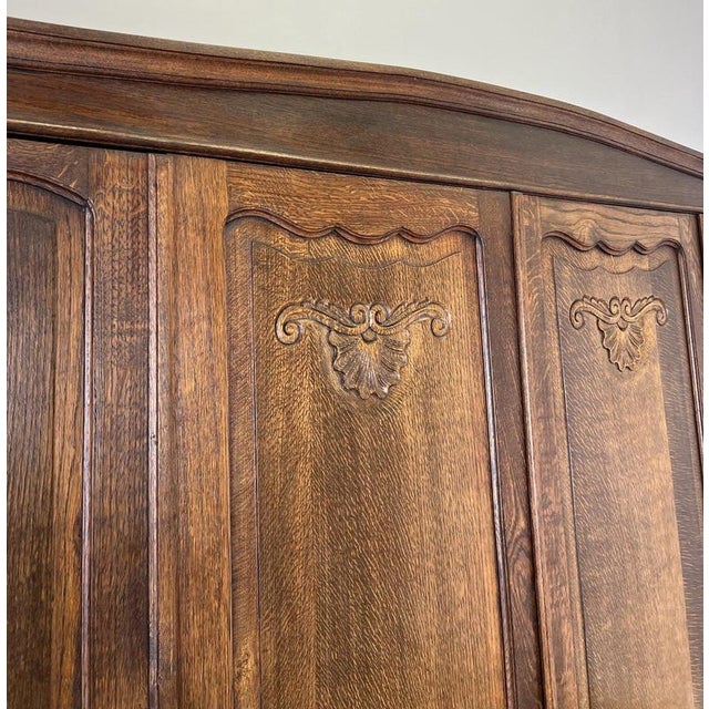 Vintage French Louis XVI Style Carved Oak 4-Door Wardrobe For Sale - Image 12 of 18