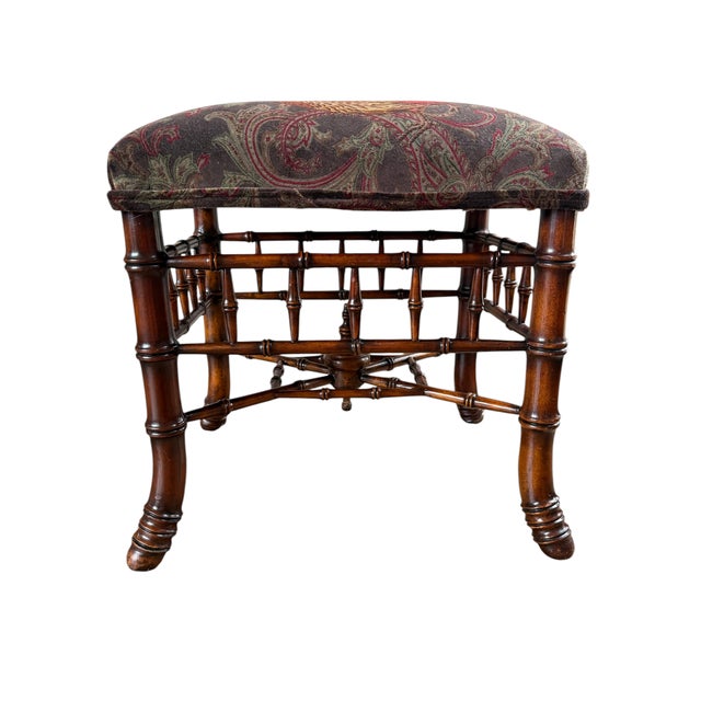 Vintage Faux Bamboo Stool in Ralph Lauren "Hunting Manor Paisley" Fabric For Sale - Image 10 of 17