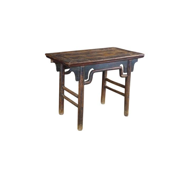 Chinese Mid-20th C. Chinese Ming Style Sculptural Elm Altar Wine Table Hall Console 39" For Sale - Image 3 of 18