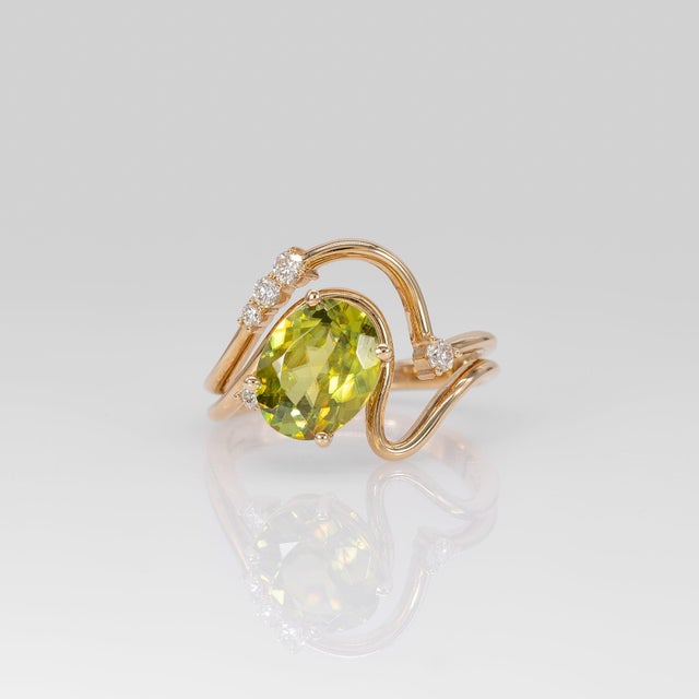 2020s 2.6Ct Sphene Ring With Earth-Mined Diamond Accents: Solid 14k Gold, Size 6.75 For Sale - Image 5 of 10