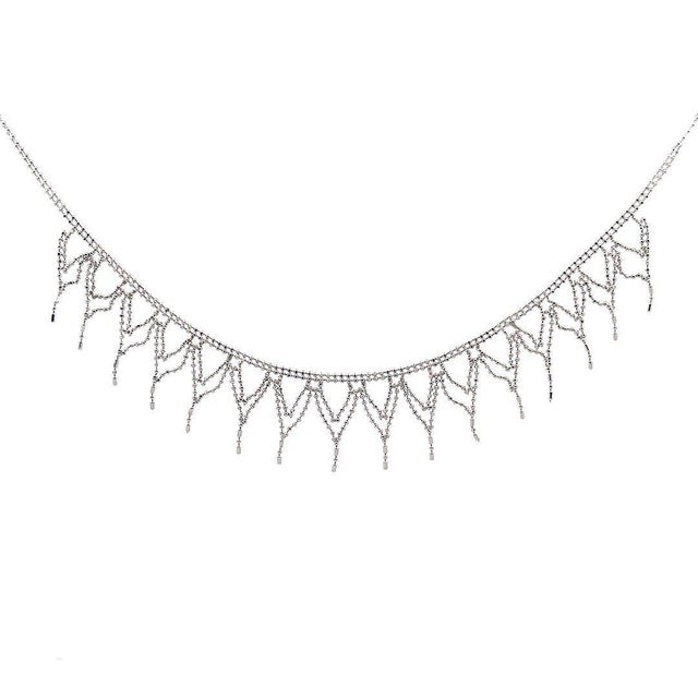 Gold Necklace Fringe Bead 14k White Dangle Drip Style For Sale - Image 4 of 5