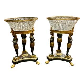 Fine Pair of 19th C. French Empire Bronze and Crystal Centerpieces For Sale