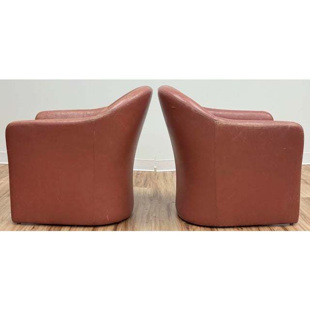 Vintage MCM Barrel Chairs in Blush Leather, a Pair For Sale In Kansas City - Image 6 of 11