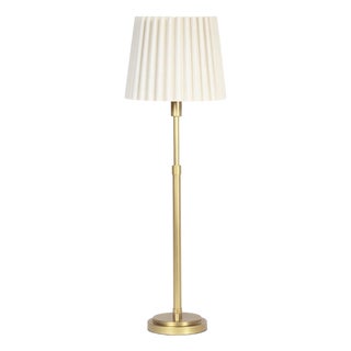 Polly Buffet Lamp, Natural Linen with Oyster Wave Pleat Shade For Sale