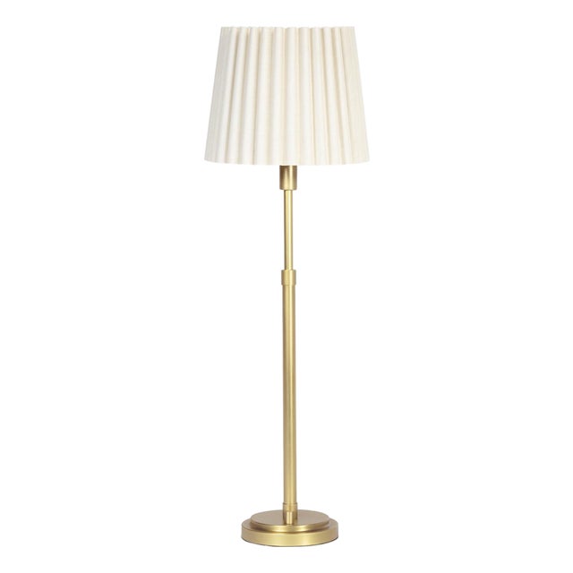 Polly Buffet Lamp, Natural Linen with Oyster Wave Pleat Shade For Sale