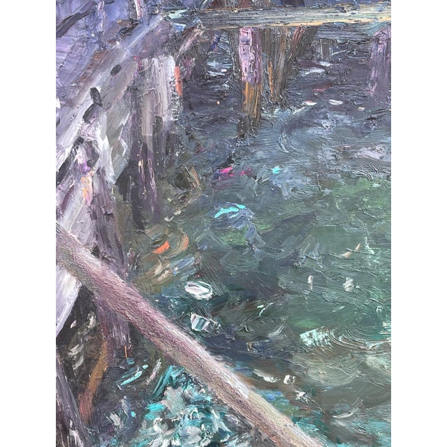 Paint Mid 20th Century Pat Berger Abstract Oil Painting “Piers End”, Framed For Sale - Image 7 of 8