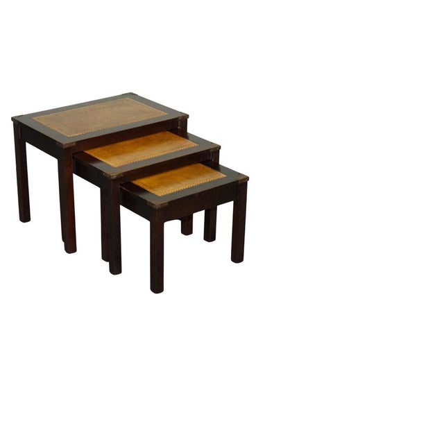Vintage Nesting Tables in Brass with Camel Brown Leather Tops, Set of 3 For Sale - Image 11 of 11