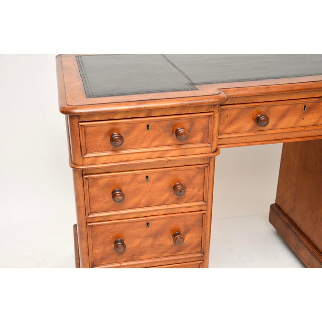 Black Victorian Satinwood Pedestal Desk with Leather Top, 1860s For Sale - Image 8 of 11
