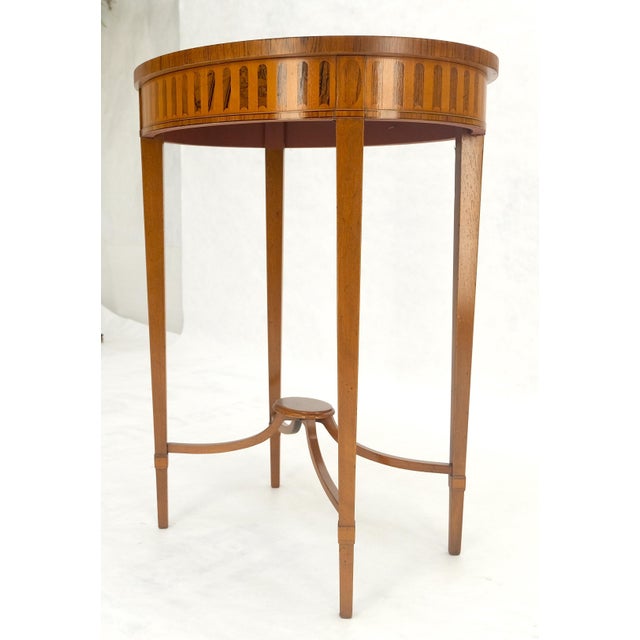 Fine Inlaid Oval Top Adams Style Tapered Legs Lamp Side Table Stand MINT For Sale - Image 11 of 12