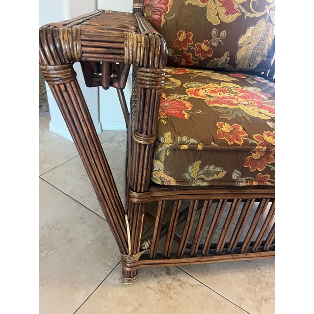 Stunning Vintage Coastal Palecek President’s Stick Rattan Lounge Chair For Sale - Image 11 of 12