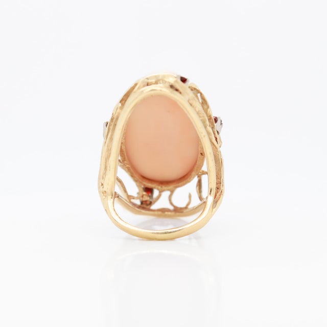 Gold Large 1970s Sculptural 14k Gold, Coral, & Garnet Gemstone Cocktail Ring For Sale - Image 8 of 13